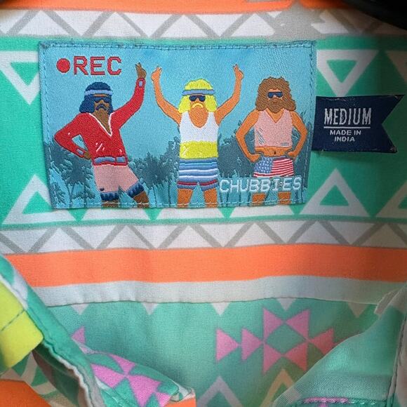 Chubbies Mens Neon and Pastel Aztec Print Short Sleeve Collared Shirt size M - Picture 3 of 8